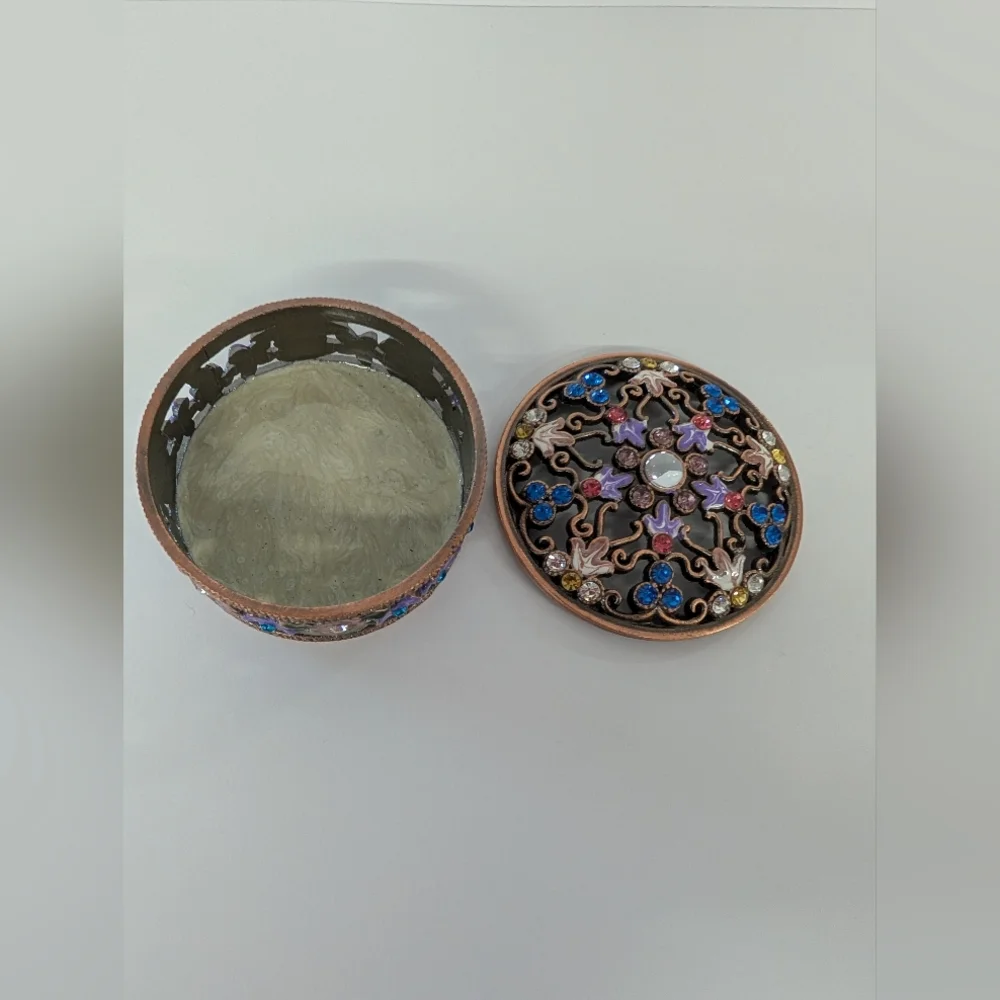 Ornate Mini Jewelry Box Or Ring Holder with Colorful Gemstones.